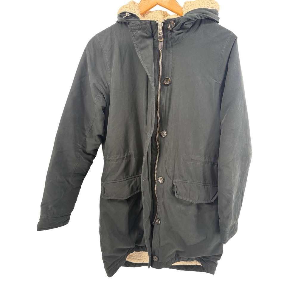 Abercrombie & Fitch Women Sherpa Lined Parka Jacket Green Hooded Coat Medium